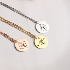 Personalized Zodiac Necklace,  Horoscope necklace, Choker Necklace, Disc Necklace, Engraved Jewelry