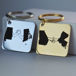 Personalisierter State Schlüsselring, Fern geschenk, Staaten Schmuck, Benutzerdefinierte Freundschaft Schlüsselring, State Keyring, Custom Long Distance Keyring
