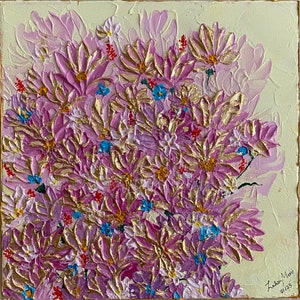 Original heavy impasto acrylic painting with gold leaf