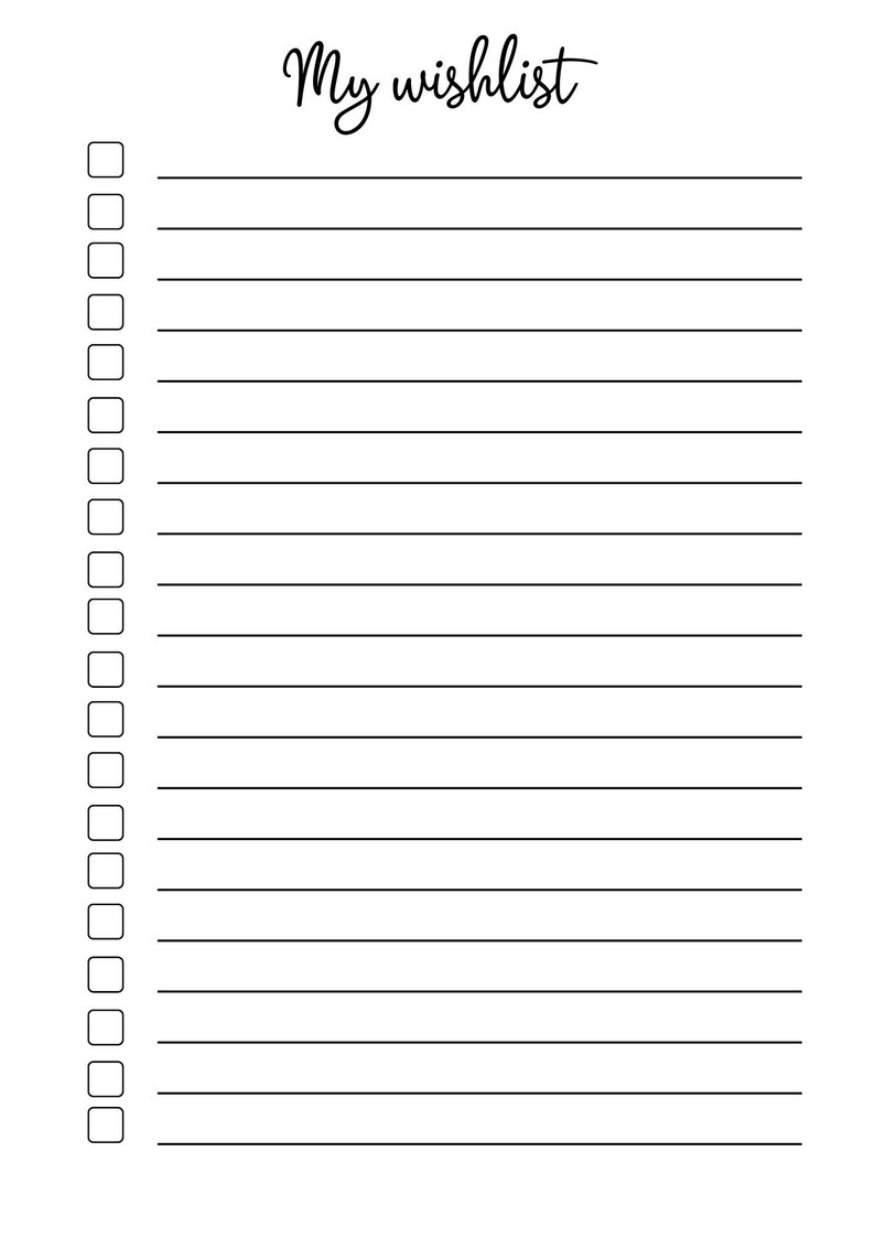 Printable Wishlist Template Etsy Printable Wishlist Template Etsy