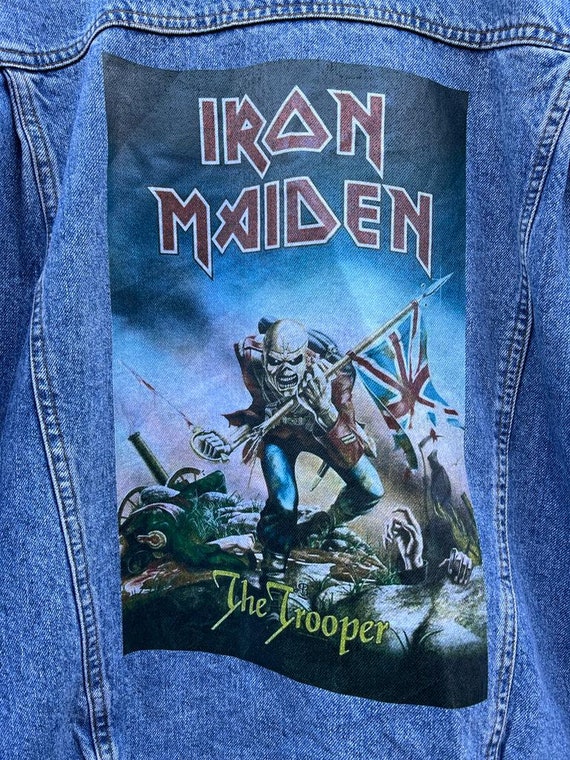 【メタリカ・アイアンメイデン】デニムジャケットGジャン XL ブリーチ加工 Vintage Upcycled Reworked Iron Maiden the Trooper S-XXL