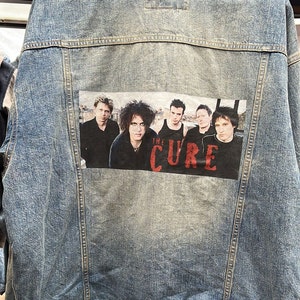 Vintage Upcycled The Cure Band Goth Rock Indie Print Blue Denim Jean Jacket S-XXL (Read Description Carefully)