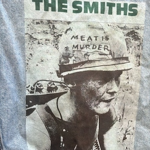 Vintage Upcycled Reworked The Smiths Meat is Murder Album Morrissey Indie Print Blue Denim Jean Jacket S-XXL (READ DESCRIPTION Carefully!)