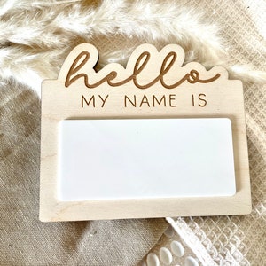 Blank Hello My Name Is Sign | Birth Name Announcement | Personalised Dry erase name sign | Baby Name Announcement | Wooden Name Plaque