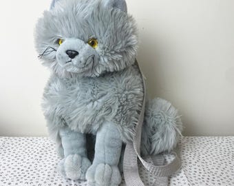 Vintage 1990s 14" Babe grey cat soft toy plush bag