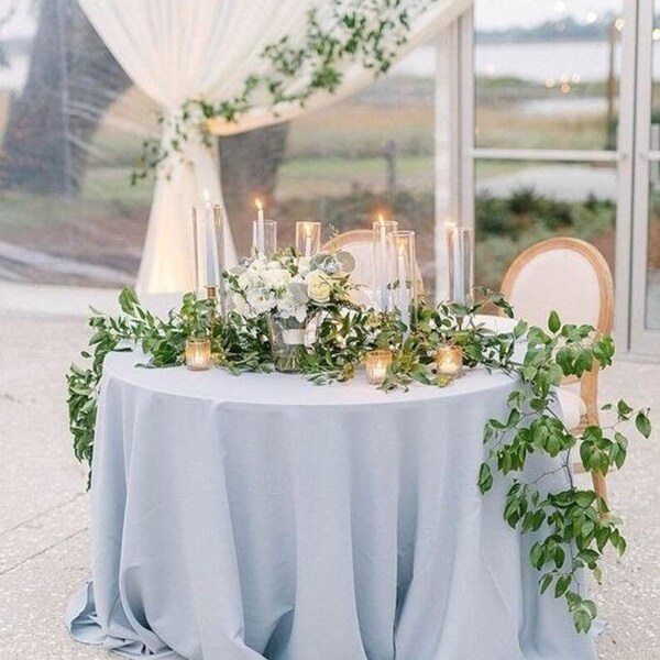 Nappe ronde en coton, décoration de table de mariage, nappe bohème grande table décorative bleu poudré, nappe personnalisée