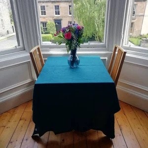 Natural Cotton Table Cloth Teal Blue Table Cloth Large Tablecloth Rectangular, square tablecloths. Custom size tablecloth Table Décor