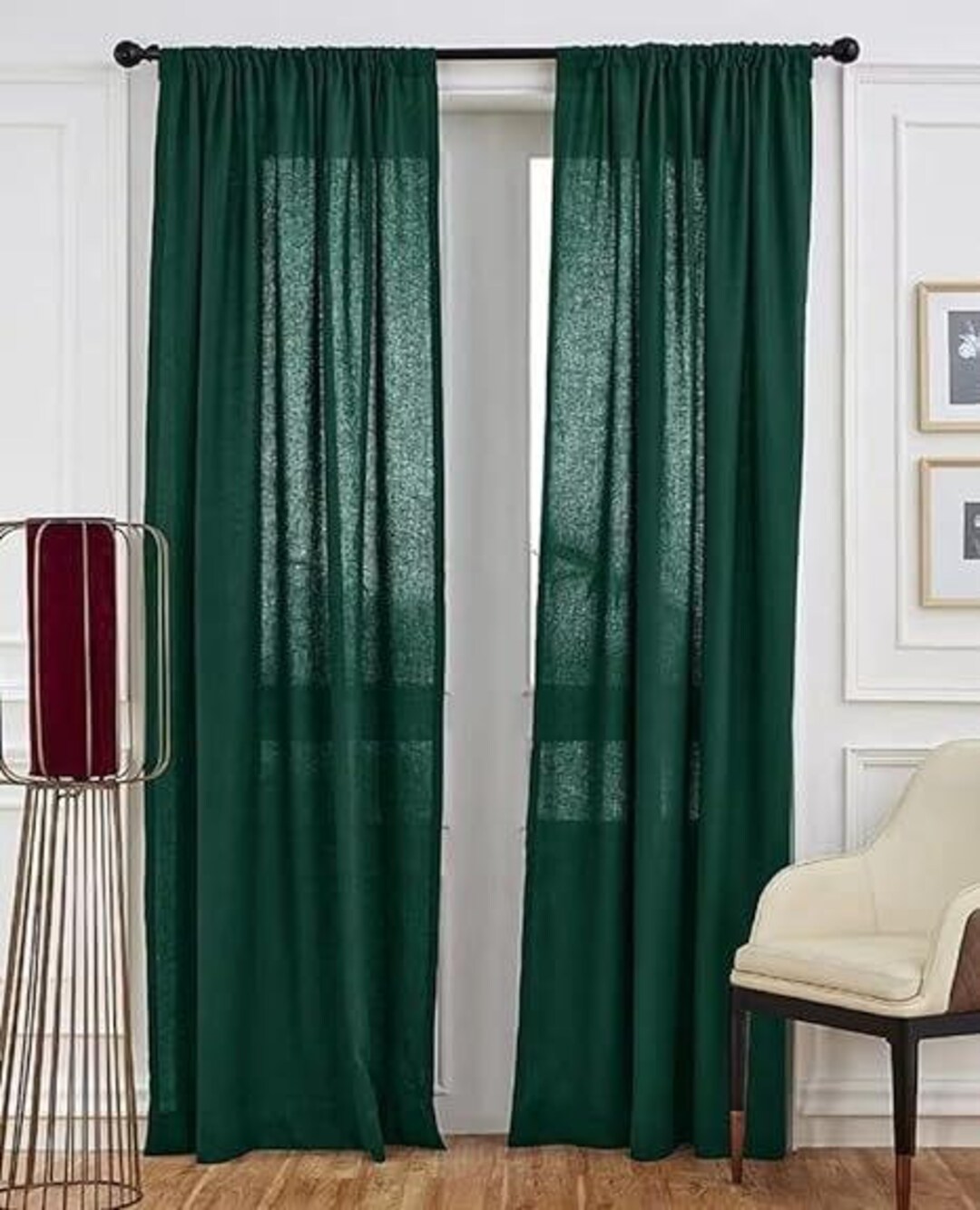 Green Emerald Green Curtains Washed Cotton Long Curtain 2 Panels Solid