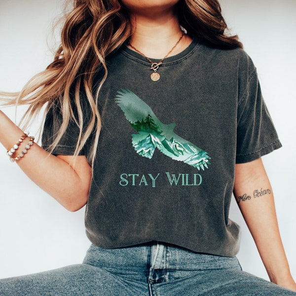 Stay Wild Comfort Colors Shirt, Unisex Vintage Eagle T-Shirt, Naturalist TShirt, Retro Nature, Nature Lover Hiking Shirt, Bird Lovers Shirt