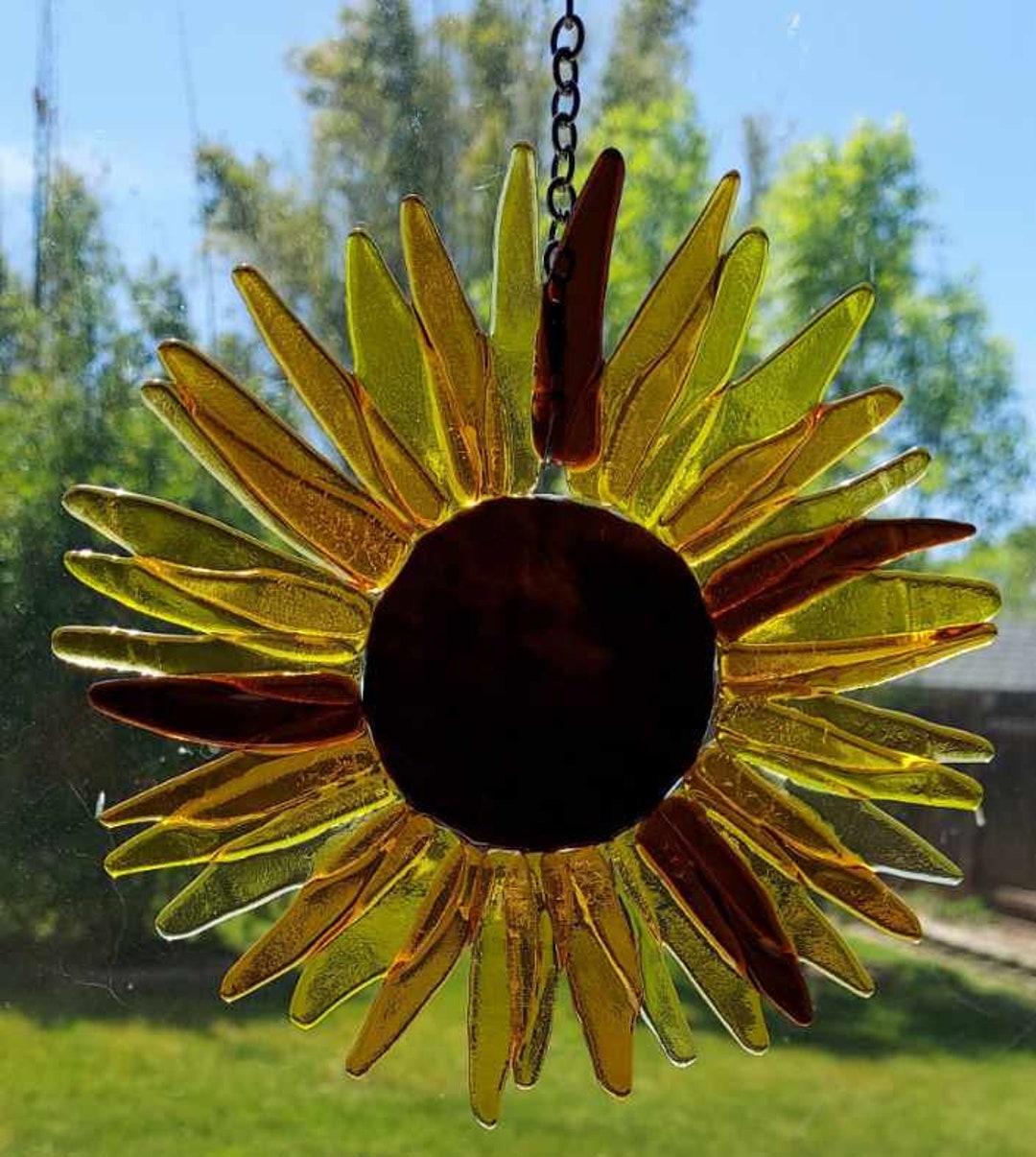 Fused Glass Sunflower Suncatcher Free USPS Priority Mailing Within the