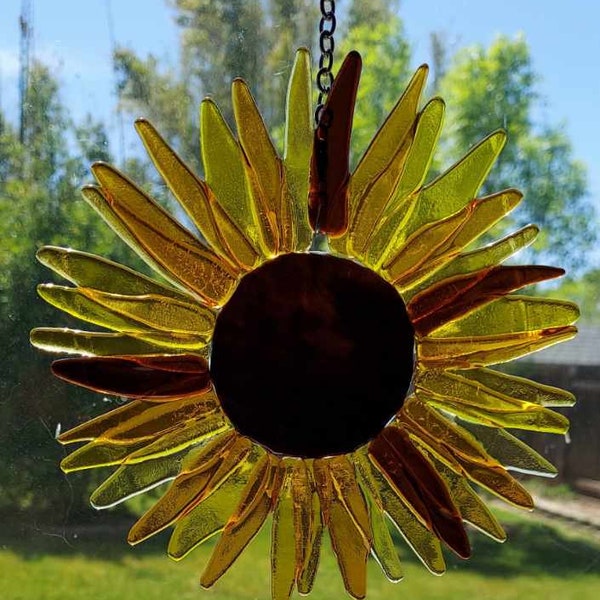 Fused Glass Sunflower Suncatcher - Free USPS Priority Mailing within the US