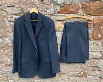 VINTAGE ENGLISH SUIT - High Quality Vintage 2 piece, Single Breasted 2 button Charcoal dark grey and black faint pinstripe , suit by Magee