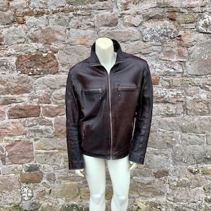 Superbe veste rétro pour homme de style aviation, pilote ou motard en cuir marron de qualité - Haute qualité - ACHETEZ EN TOUTE CONFIANCE !