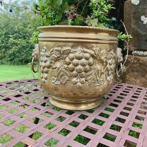 LION HEAD PLANTER - Pre 1950s Pressed Lion Head Planter / Plant Pot in Brass and Tin Lined. Made in England by Peerage