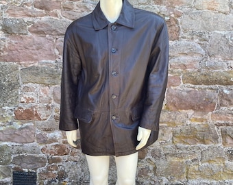 MENS VINTAGE LEATHER Jacket / Retro 90s Style Mens Brown Genuine Leather Jacket