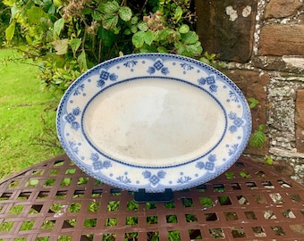 ANTIQUE VICTORIAN PLATTER -  Blue and White Antique Platter by F and Sons Lts Belmont Burslem England