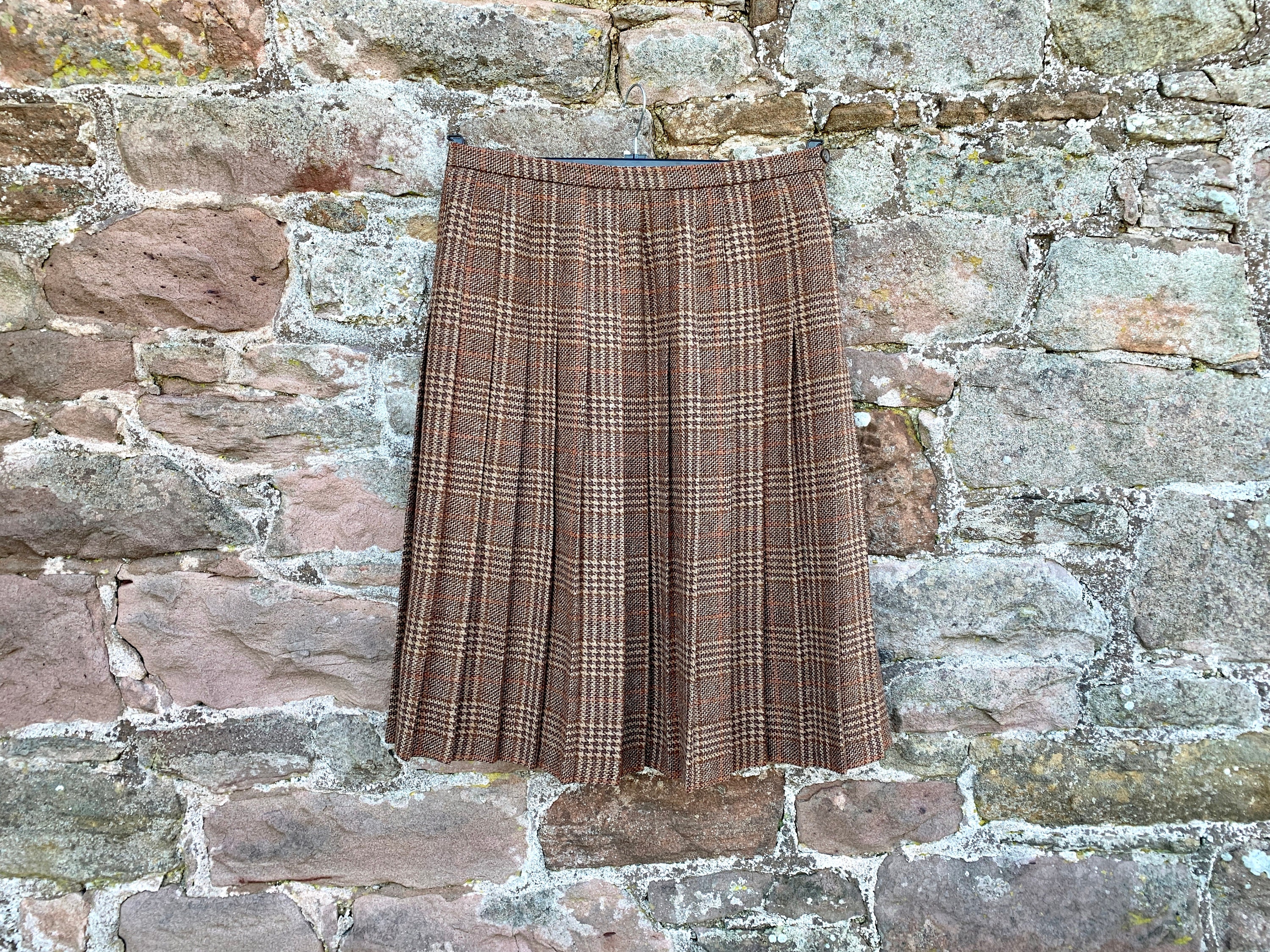 Jupe Midi Femme Viyella Taille 12 Laine - Marron, Coupe A-line