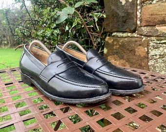 MOCASINES HECHOS A MANO - Mocasines vintage Samuel Windsor de cuero, estilo inglés, hechos a mano - Clásicos británicos negros, talla 8