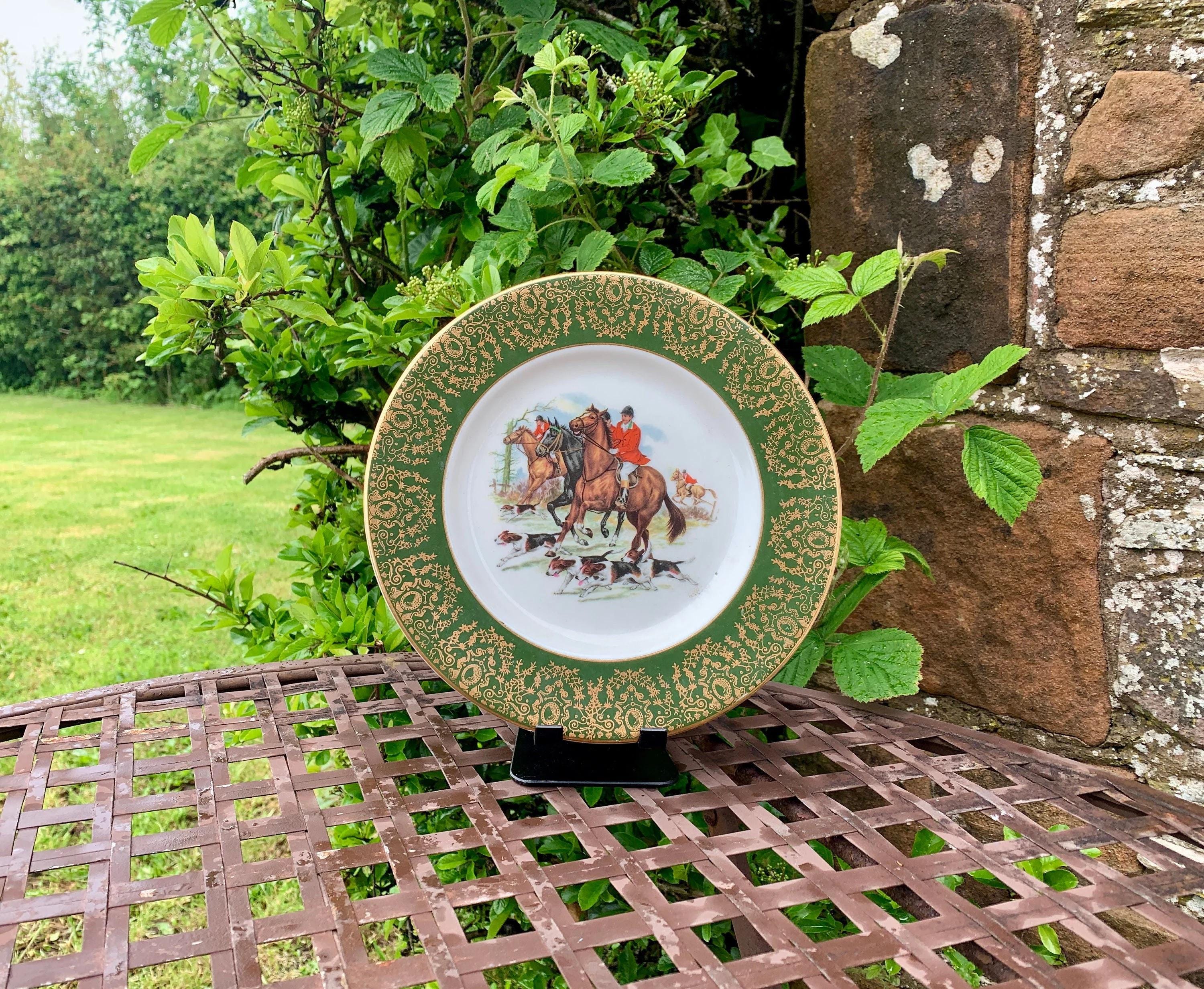 Vintage English Decorative Plate With Green and Gold / Gilt Edging