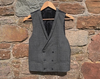 Vintage Hahnentritt Tweed Weste - Zweireihige Wollweste, 44