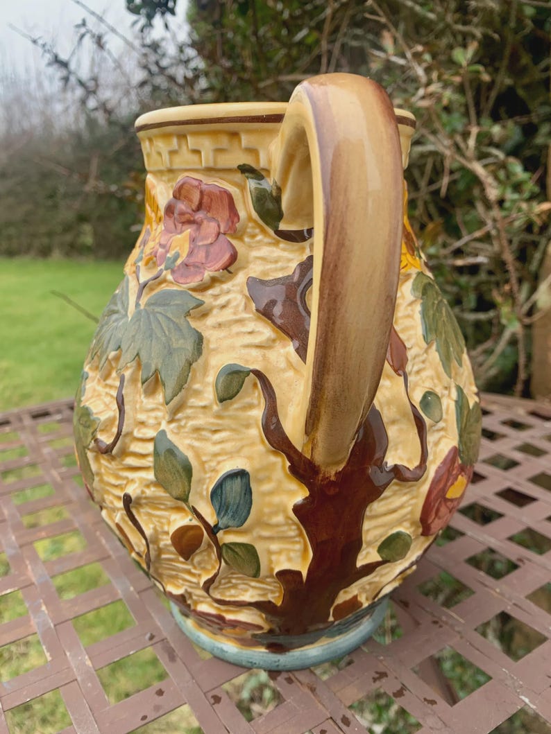 Tree Colorful Pitcher ANTIQUE STAFFORDSHIRE PITCHER or Water Jug - Indian Tree Hand Painted H ...