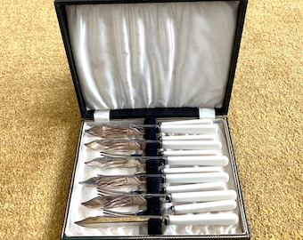 Vintage Silver-plated Fish Cutlery Set: 1940s EPNS Knives & Forks