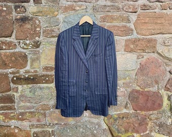 Vintage Dunhill linnen blazer – marinegrijze streep, made in Italy