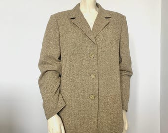 RETRO-LADIES Jacke / 90er Jahre Leichte 3-Knopf-Tweed-Jacke - Größe 18