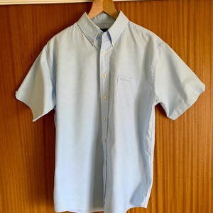 RETRO BEN SHERMAN - Retro British Ben Sherman Designer Label Button Down Short Short Sleeved Summer Shirt in Light Blue Size L