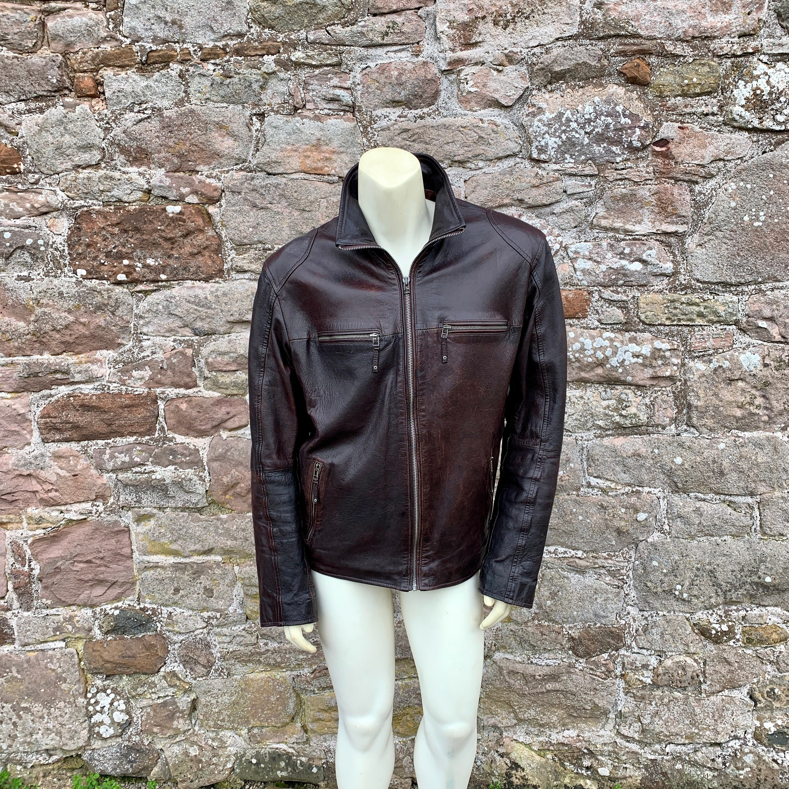 Stunning Retro Mens Aviation, Pilot or Biker style Jacket in quality brown leather - High Quality - BUY WITH CONFIDENCE!