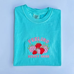 Retro Strawberry Tshirt - Strawberry Shirt - Embroidered T Shirt -Comfort Colors Summer T Shirt