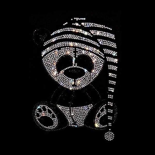 Motif panda thermocollant, motif panda endormi par transfert de chaleur, panda en strass fixable à chaud, applique panda bling, patch de transfert de chaleur panda en cristal