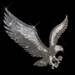 Silver eagle applique crystal transfer for shirts , flying eagle heat transfer design , Bling Rhinestone clothing patches