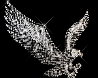 Silver eagle applique crystal transfer for shirts , flying eagle heat transfer design , Bling Rhinestone clothing patches