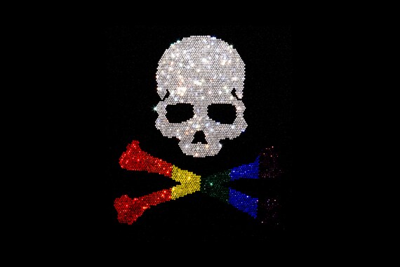 Rhinestone Skull & Crossbones Iron On Transfer: Colorful Hot Fix Applique