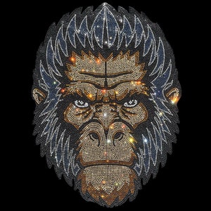 Gorilla Rhinestone iron on heat transfer design , Hot fix gorilla applique , gorilla design for shirts , bling iron ready to transfer