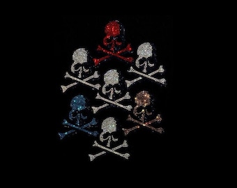 Rhinestone Skull & Crossbones Iron On Transfer: Colorful Hot Fix Applique