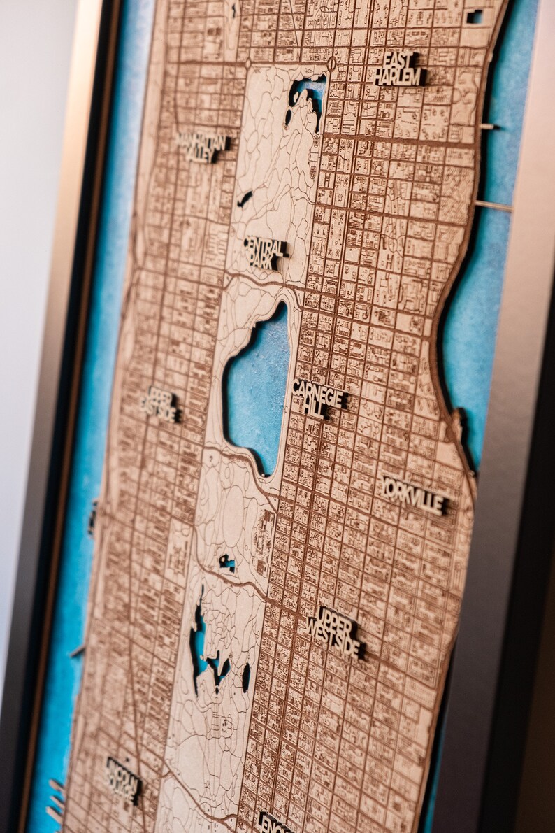 3D Central Park Map, Map of Manhattan, NYC, Map Wood NYC, Modern Home