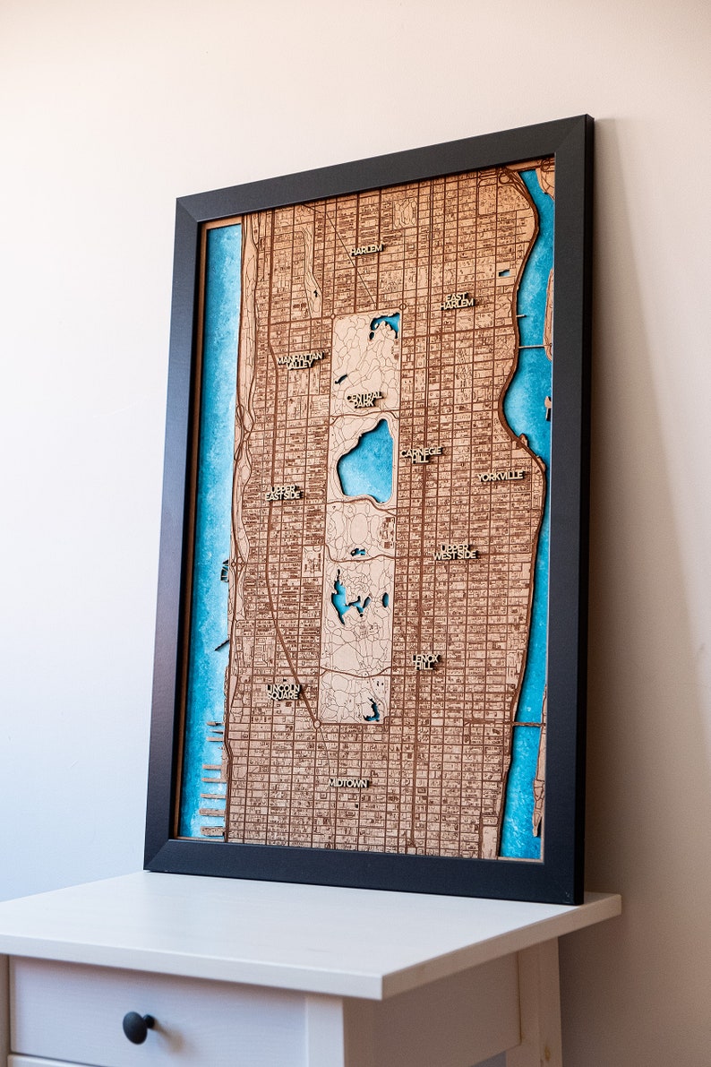 3D Central Park Map, Map of Manhattan, NYC, Map Wood NYC, Modern Home