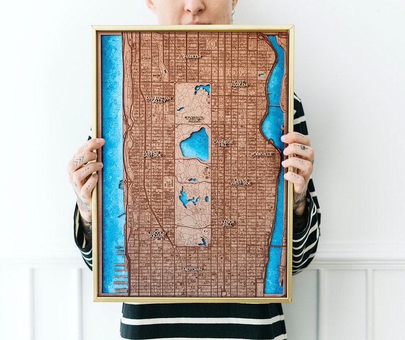 3D Central Park Map, Map of Manhattan, NYC, Map Wood NYC, Modern Home