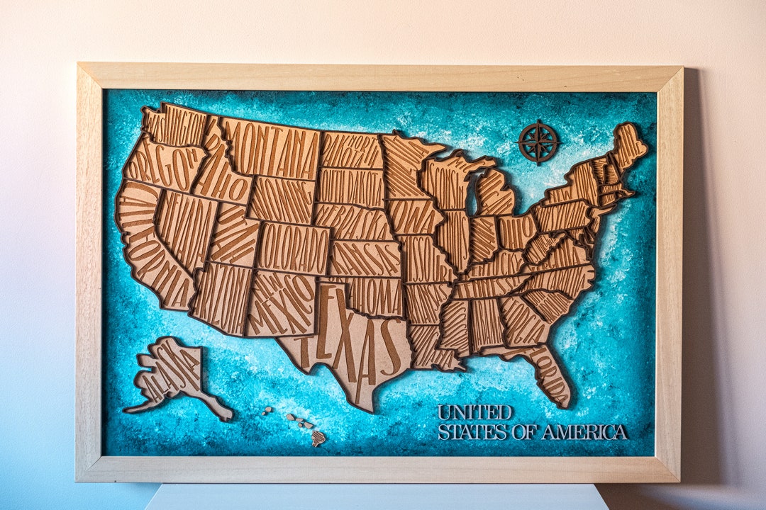 United States Push Pin Travel Map, Wall Art Wood USA Map. USA Map Home ...