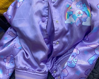 Blouson arc-en-ciel violet Care Bears pour enfants, taille moyenne, 10/12 boutons, peluche ours à enfiler