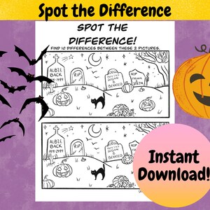 Finde den Unterschied spooky, Halloween druckbare Spiele, Halloween PDF, Halloween Aktivität, Sofort Download, Halloween Malvorlagen