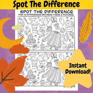 Spot the Difference Fall, Kids Activity Sheet, Halloween Game, Instant ...