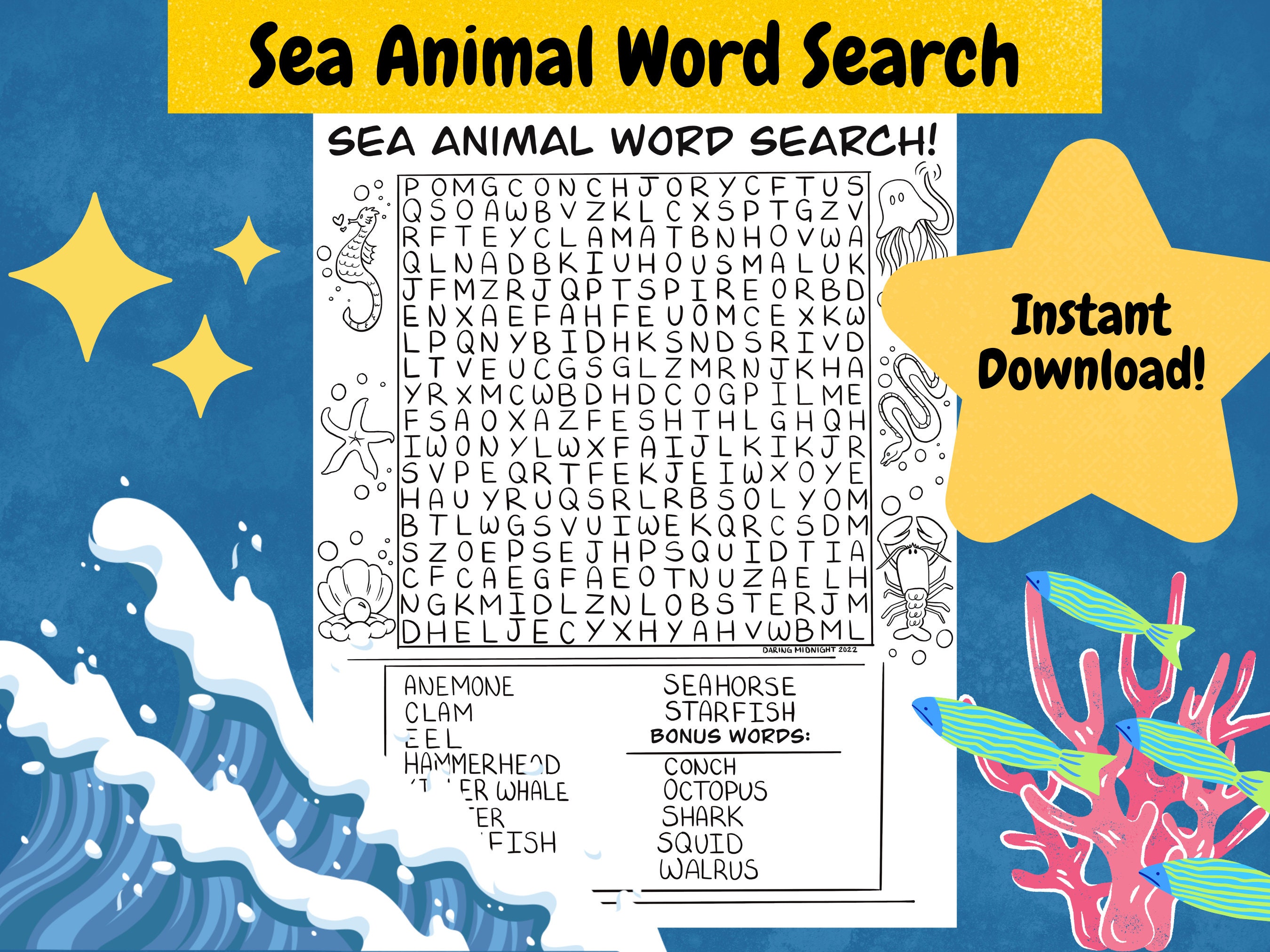 Sea Animal Word Search - Etsy