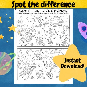Spot The Difference Outer Space, kids activity sheet