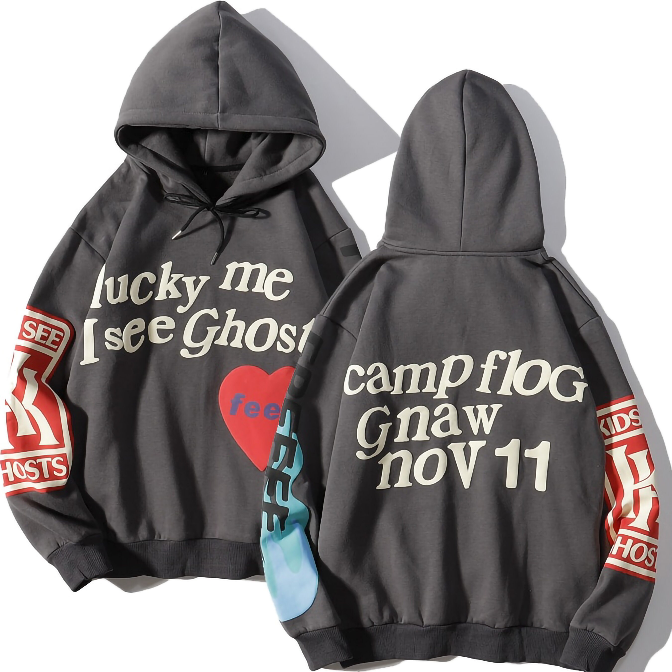 Kanye West 3D Effect Hoodies Lucky Me I See Ghosts Hoodie Red - Etsy Polska