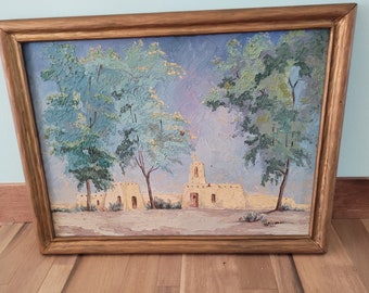 Original Oil Painting of California Mission in Frame