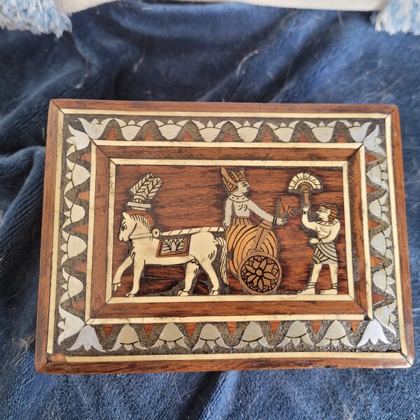 Unique Musical Cigarette Case - Egyptian themed, Wooden Inlay