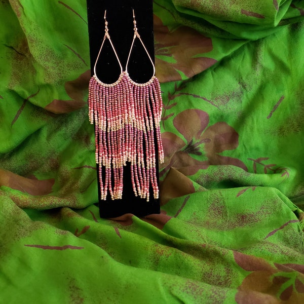 Earthtone Hombre "DesertRose" Shoulder Duster Pierced Earrings. Hand made, 1 of a kind color.